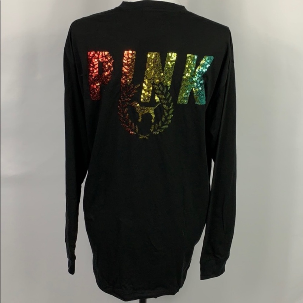 PINK Victoria’s Secret Rainbow Sequin Black Shirt